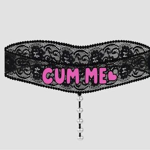 Black Lace Choker with Pink Lettering and Pearl Detail